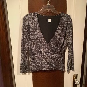 Long sleeved, faux wrap top with sequined front